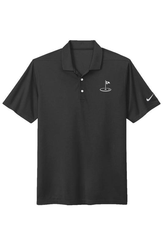 Play18 Premier Golf Polo in black, featuring Dri-FIT technology and stylish pearlized buttons