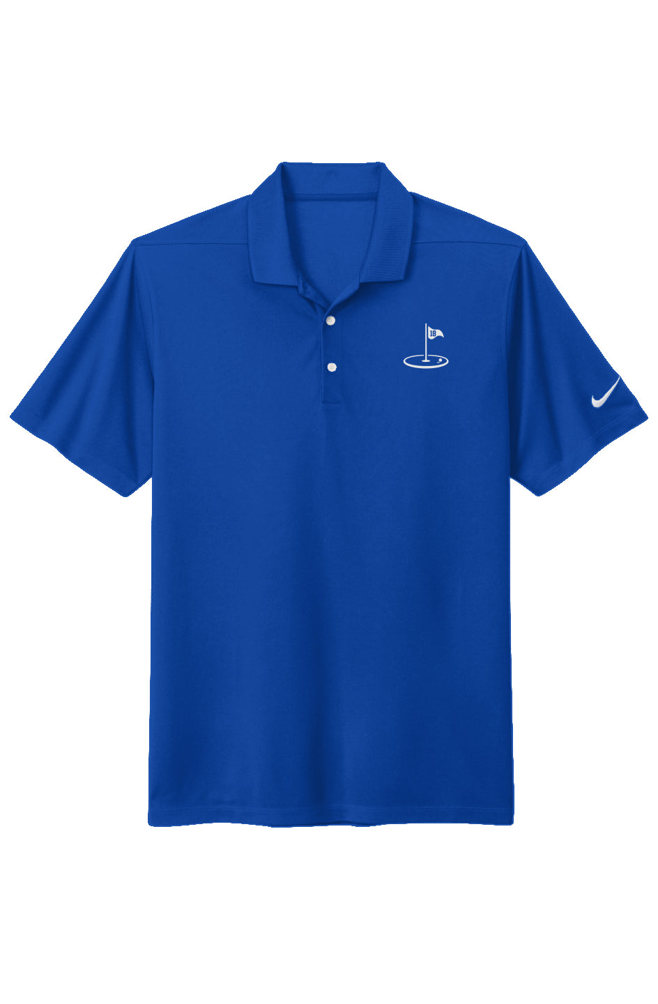 Play18 Premier Golf Polo in royal, featuring Dri-FIT technology and stylish pearlized buttons.