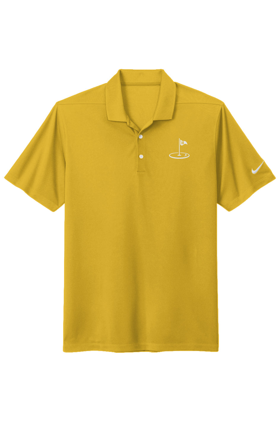 Play18 Premier Golf Polo in gold, featuring Dri-FIT technology and stylish pearlized buttons