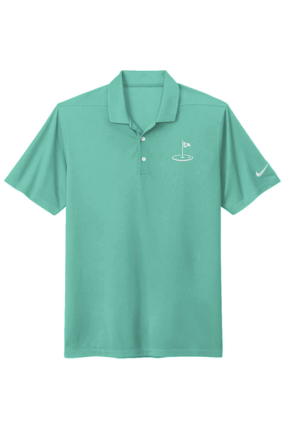 Play18 Premier Golf Polo in mint, featuring Dri-FIT technology and stylish pearlized buttons