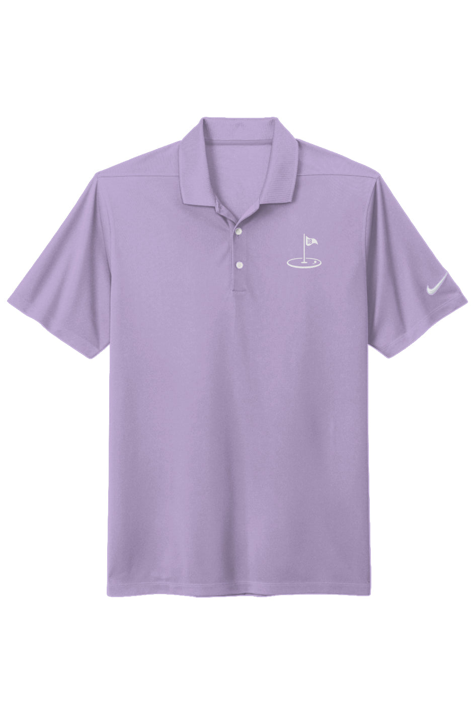 Play18 Premier Golf Polo in purple, featuring Dri-FIT technology and stylish pearlized buttons