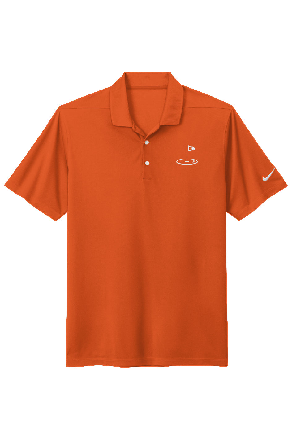 Play18 Premier Golf Polo in orange, featuring Dri-FIT technology and stylish pearlized buttons