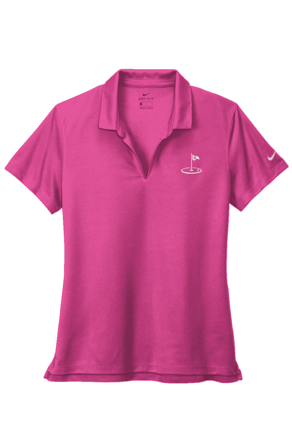 Play18 Premier Golf Polo in pink, featuring Dri-FIT technology and stylish pearlized buttons