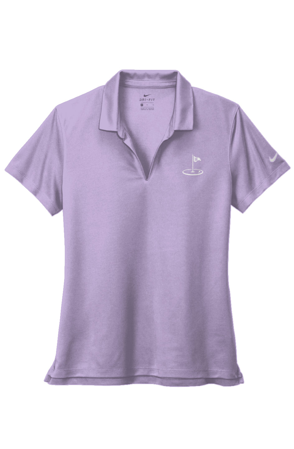 Images: "Play18 Premier Golf Polo in purple, featuring Dri-FIT technology and stylish pearlized buttons