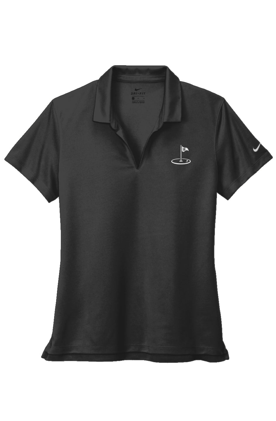 Play18 Premier Golf Polo in black, featuring Dri-FIT technology and stylish pearlized buttons